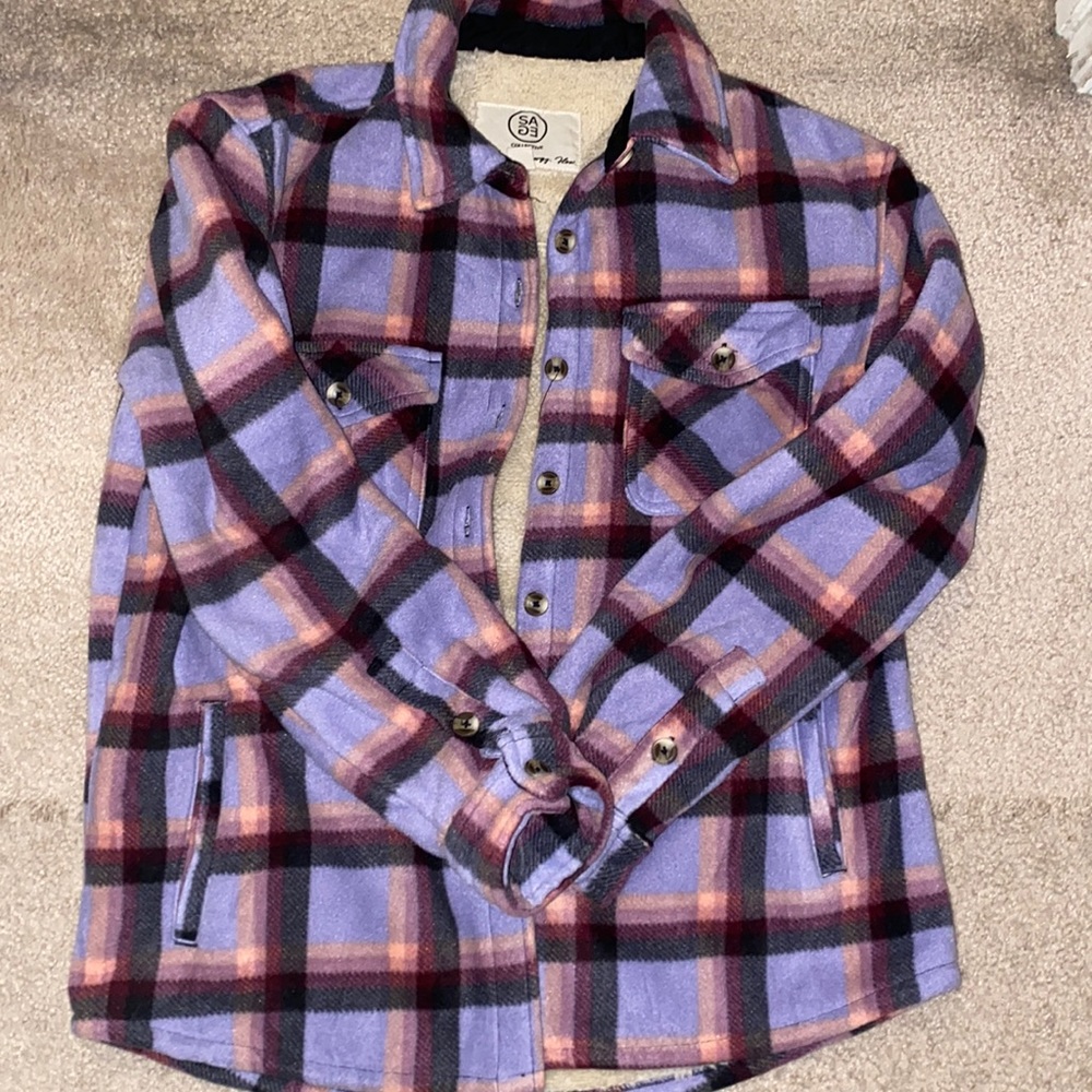Flannel fleece button up shacket